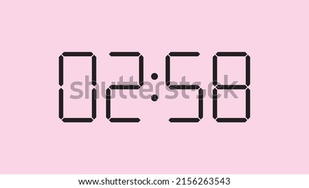 Digital clock close up displaying 2:58 o'clock, am or pm, simple flat black icon vector eps 10