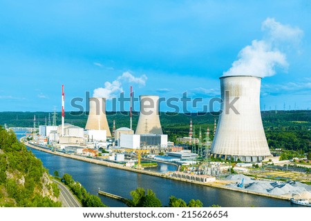 Nuclear Power Station in summer at tihange  Royalty-Free Stock Photo #215626654