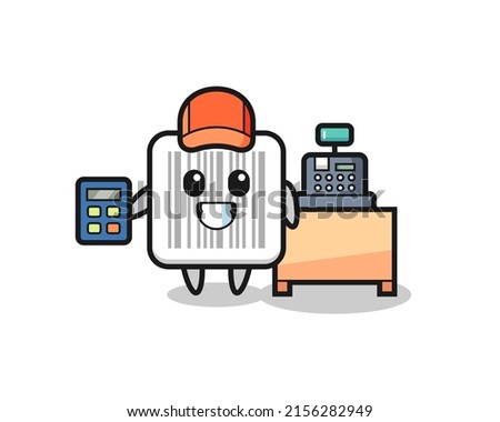 Illustration of barcode character as a cashier , cute design