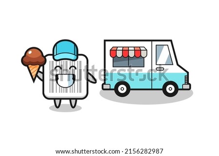 Mascot cartoon of barcode with ice cream truck , cute design