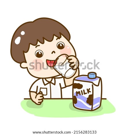 Cartoon cute kids drinking milk.
