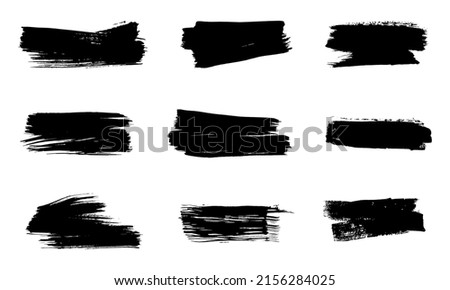 Brush strokes. Set of vector brushes, ink brush stroke. Design elements in grunge style. Long text fields. Collection of grunge texture banners. Rough drawn objects Isolated on white background.