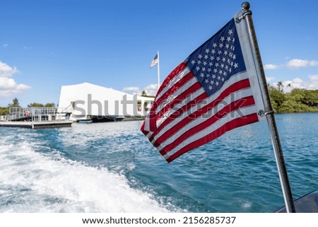 American Flag in front of Pearl Harbor Memorial