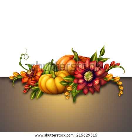 traditional seasonal decoration with pumpkins and flowers, festive autumn illustration, holiday background