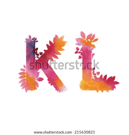 Floral Watercolor Alphabet. Letters K and L. 