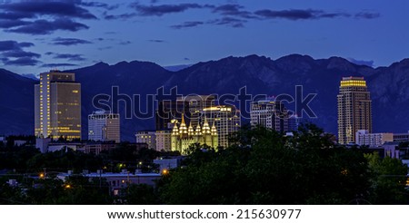 Salt lake City Utah skyline at night Blue sky