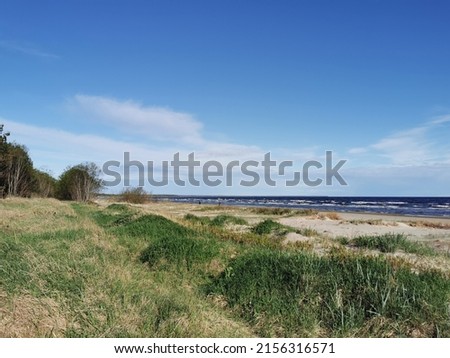 Cloudless clear morning, beach with dunes on the shores of the Baltic Sea, May, nobody