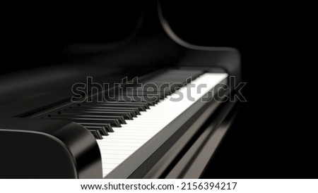 A black piano isolated on a black background - classical music