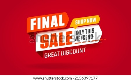 Red sale sticker with promo offer. Final sale and great discount promotion offer sticker design on red background. Vetcor sticker template layout of red modern design. Discount deal with special offer Royalty-Free Stock Photo #2156399177