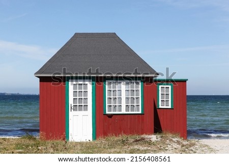 Colored beach hut in Aeroskobing, Aero island, Denmark Royalty-Free Stock Photo #2156408561