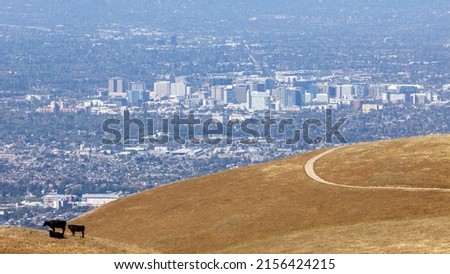 Downtown San Jose and Valley View via Sierra Vista Preserve in Santa Clara County, California, USA.