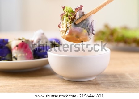 Fresh spring roll with edible flower and vegetable, Vegan food