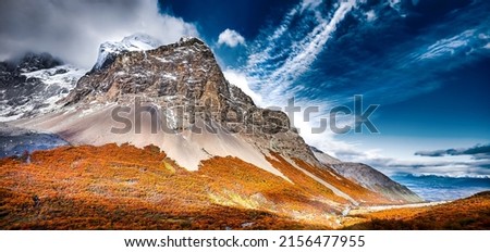 Beautiful mountain peak landscape. Mountain peak panoramic landscape. Mountain panorama. Amazing mountain peak Royalty-Free Stock Photo #2156477955