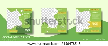 food social media post template design for promotion in green and yellow color
