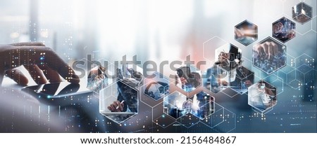Digital technology, global business network connection, data analysis, social media marketing, digital software development, teamwork and business strategy, internet technology concept Royalty-Free Stock Photo #2156484867