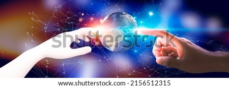 Metaverse technology concept, a white robot hand.3d rendering human connected to metaverse network, technological transformation, virtual reality, Elements of this image furnished by NASA