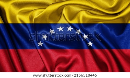 Close up realistic texture fabric textile silk satin flag of Venezuela waving fluttering background. National symbol of the country. 5th of July, Happy Day concept
