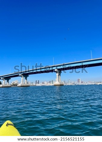 View from the water of the Coronado bridge and downtown San Diego