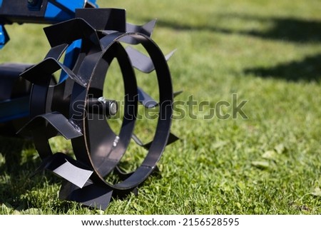  Close-up of a metal drill wheel. Place for your text. High quality photo