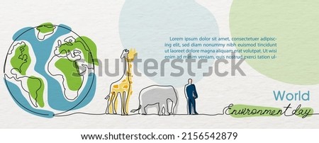 Poster's campaign of World environment day in one line and flat style with vector design.