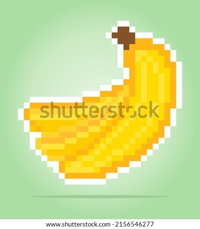 8 bit Pixel art banana. Fruit pixels for game assets in vector illustration.