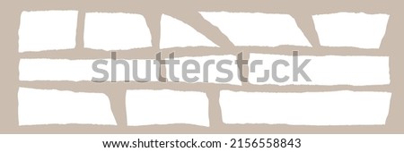 Paper torn rip edge strip piece. Vector white ripped page. Lacerated sheet element, isolated shred fragment. Scrapbook blank header. Ragged cardboard set, rough border, tattered note collection Royalty-Free Stock Photo #2156558843
