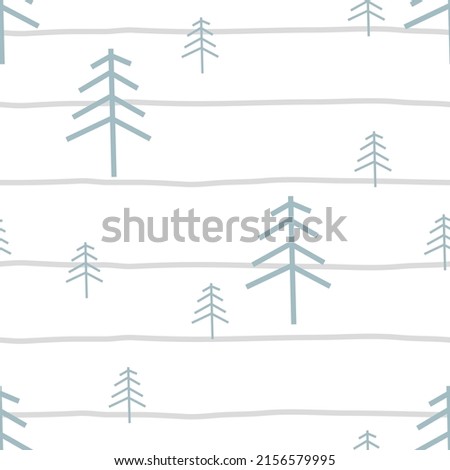 Vector seamless pattern with doodle cute christmas trees on a white background. Cute scandinavian forest background. Nature. Landscape. Creative kids texture for fabric, wrapping, textile, wallpaper.