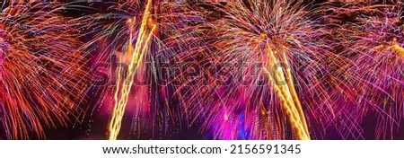 Colorful fireworks in celebrate new year at Chao Phraya river in Bangkok, Thailand.