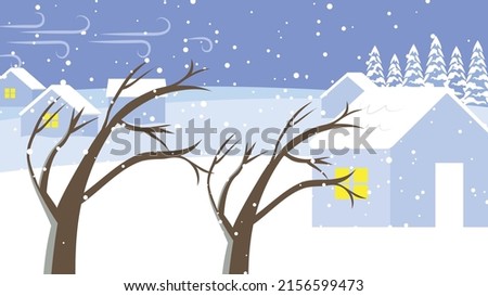 Winter village in a snowstorm Royalty-Free Stock Photo #2156599473