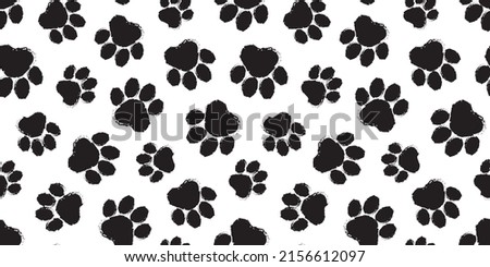 Paw pet vector seamless pattern, dog or cat footprint texture, animal background, grunge stamp repeat, foot track wallpaper. Cartoon illustration Royalty-Free Stock Photo #2156612097