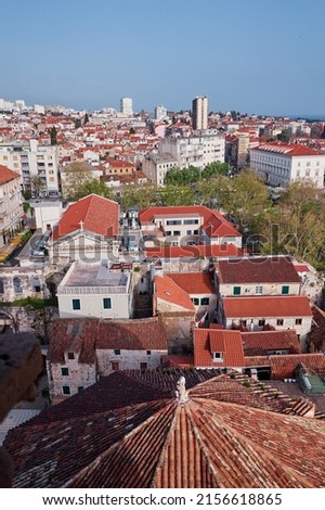 Beautiful cityscape with red tiled roofs of Split old town, Croatia.