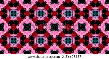 Seamless diamond pattern of red and pink colored beautiful rosettes. Square shaped floral mandala allover endless repetition pattern suitable for textile printing and background for your art works.