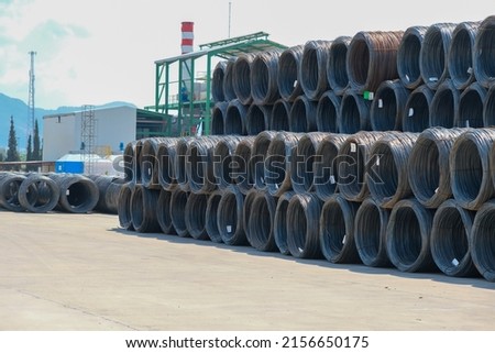 stocked steel wires are ready to load on industrial area