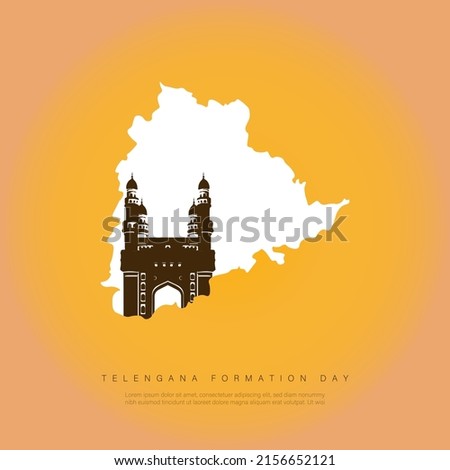 Telangana Formation day vector illustration with Telangana map and Charminar. Royalty-Free Stock Photo #2156652121