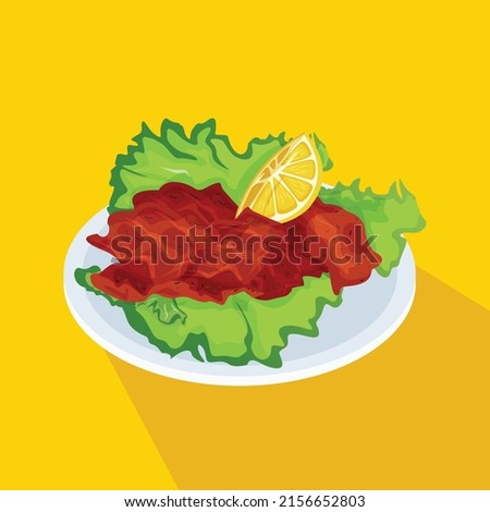 Raw meatballs vector illustration (cig kofte) isolated on a white background. Traditional Turkish cuisine delicacies. Lemon, 
lettuce. Royalty-Free Stock Photo #2156652803