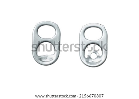 Pair of Aluminum Can Opener Pull Tab Lids, Ring-Pull Complete and Incomplete Isolated on White Background Royalty-Free Stock Photo #2156670807