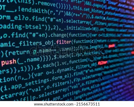 Web programming and bracket technology background. Developer working on program codes. Php code on blue background in code editor. Abstract computer script about big data and blockchain database