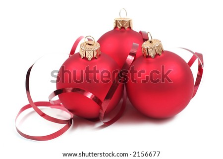 red Christmas balls and ribbon