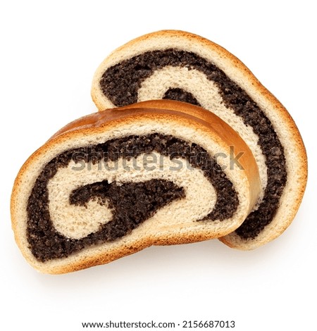 Two slices of Czech poppy seed strudel isolated on white. Top view.