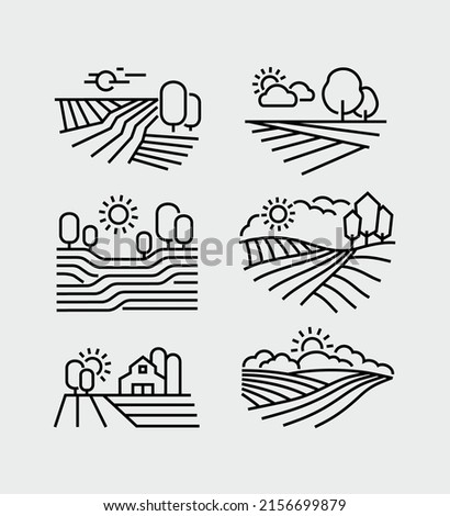 Farm Crop Fields Landscape Vector Line Icons Royalty-Free Stock Photo #2156699879
