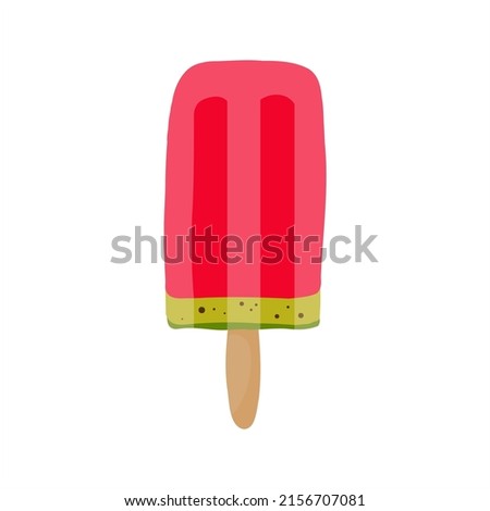 Watermelon ice cream on stick. Flat vector illustration. 