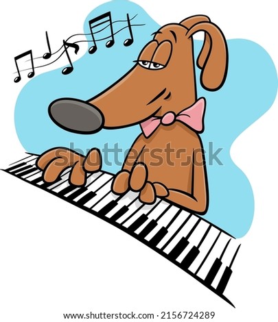 Cartoon illustration of funny dog animal character playing the piano