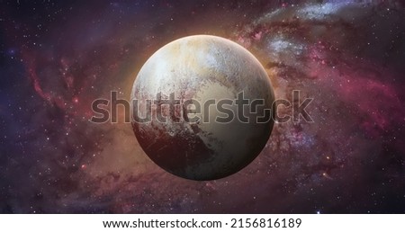 Pluto planet sphere. Exploration and expedition on far planet. Pluto planet in space. Solar system. Elements of this image furnished by NASA 
