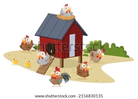 funny cartoon illustration of a henhouse Royalty-Free Stock Photo #2156830135
