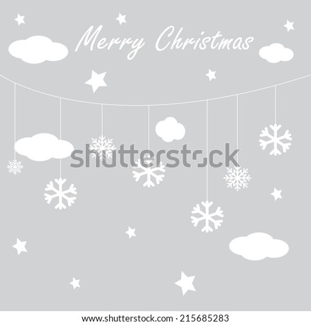 Vector wallpaper background with hanging clouds, stars and snowflakes/ christmas card