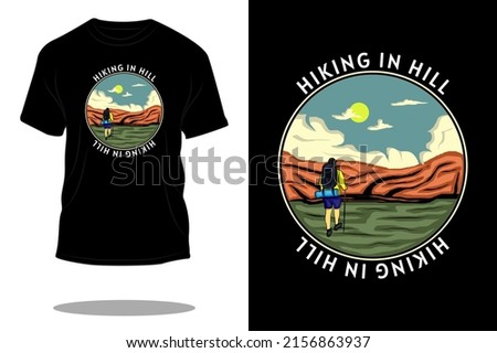 hiking hill retro t shirt design 