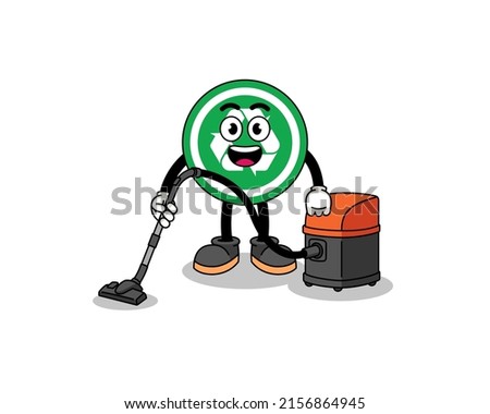 Character mascot of recycle sign holding vacuum cleaner , character design