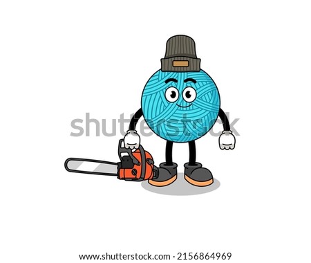 yarn ball illustration cartoon as a lumberjack , character design