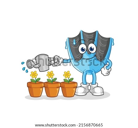 the swimming fin watering the flowers mascot. cartoon vector