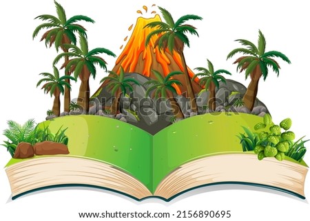 Book with volcano eruption illustration